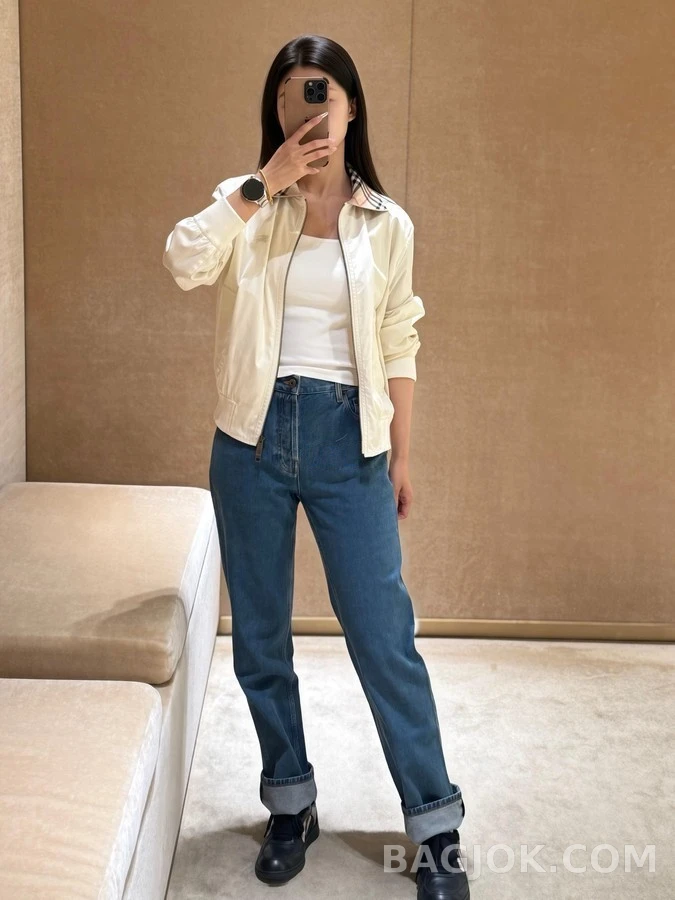 버버리 버버리 체크 카라 자수 해링턴 자켓 상세 이미지
