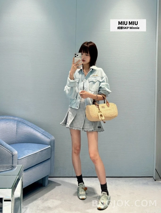 미우미우 미우미우 탈착식 레이스 칼라 데님 자켓 상세 이미지