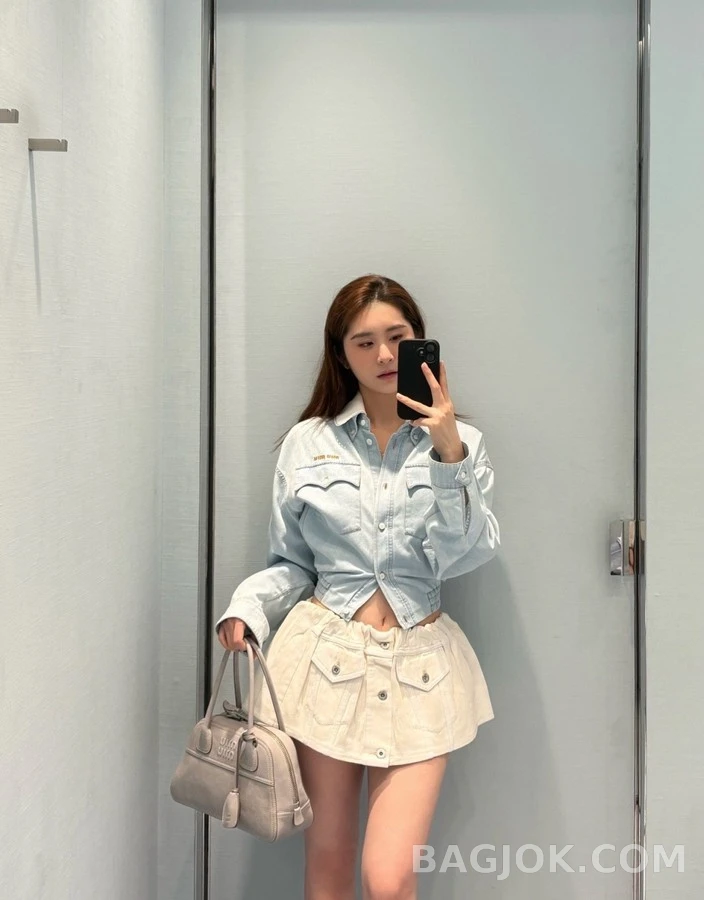 미우미우 미우미우 탈착식 레이스 칼라 데님 자켓 상세 이미지