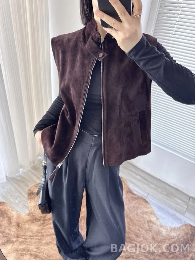 브루넬로 쿠치넬리 브루넬로 쿠치넬리 스웨이드 스탠드넥 슬리브리스 상세 이미지