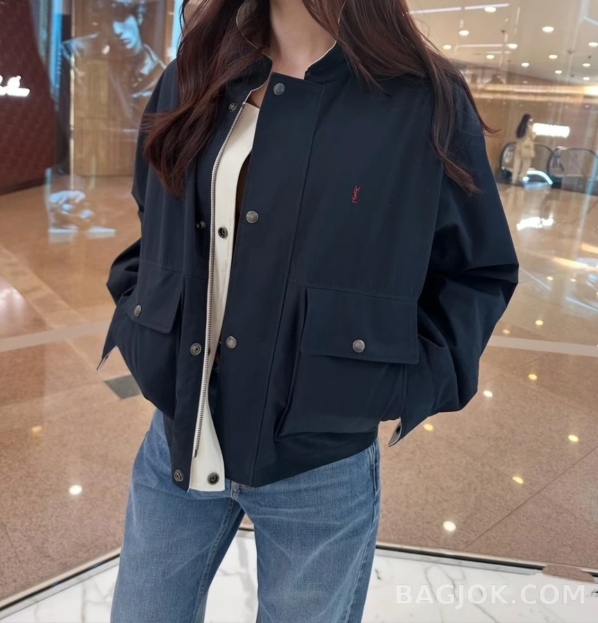 생로랑 세인트로랑 로고 자수 스탠드넥 자켓 상세 이미지