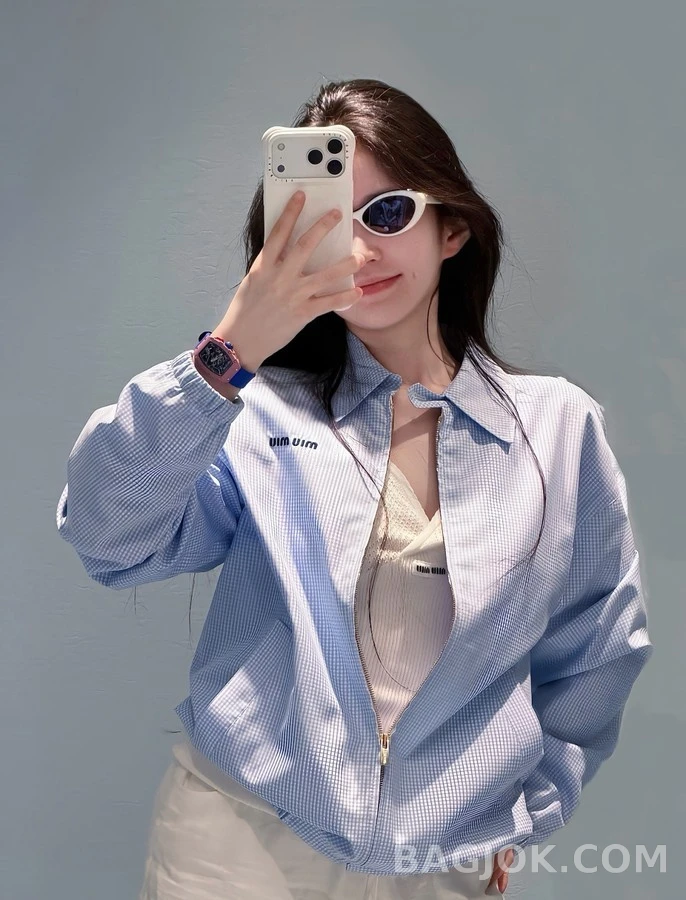 미우미우 미우미우 체크 카라 자켓 상세 이미지