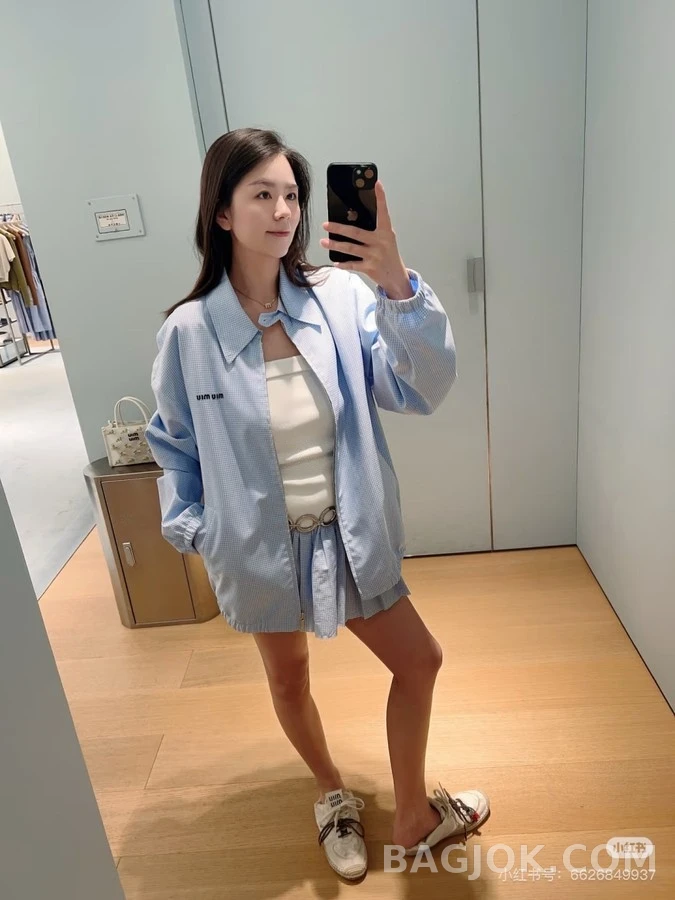 미우미우 미우미우 체크 카라 자켓 상세 이미지
