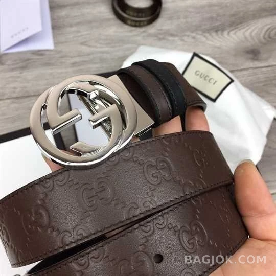 구찌 구찌 레더 시그니처 인터로킹 G 벨트 상세 이미지
