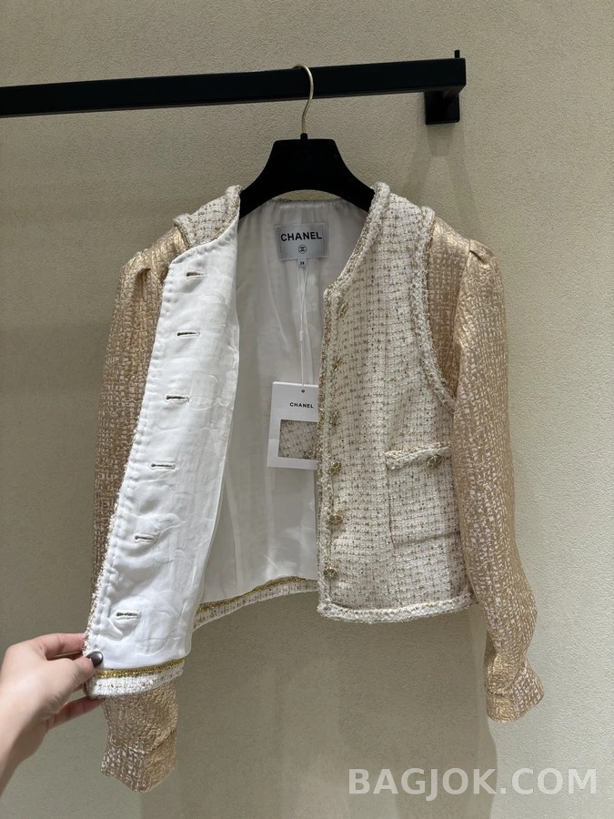 샤넬 샤넬 소매 배색 트위드 자켓 상세 이미지