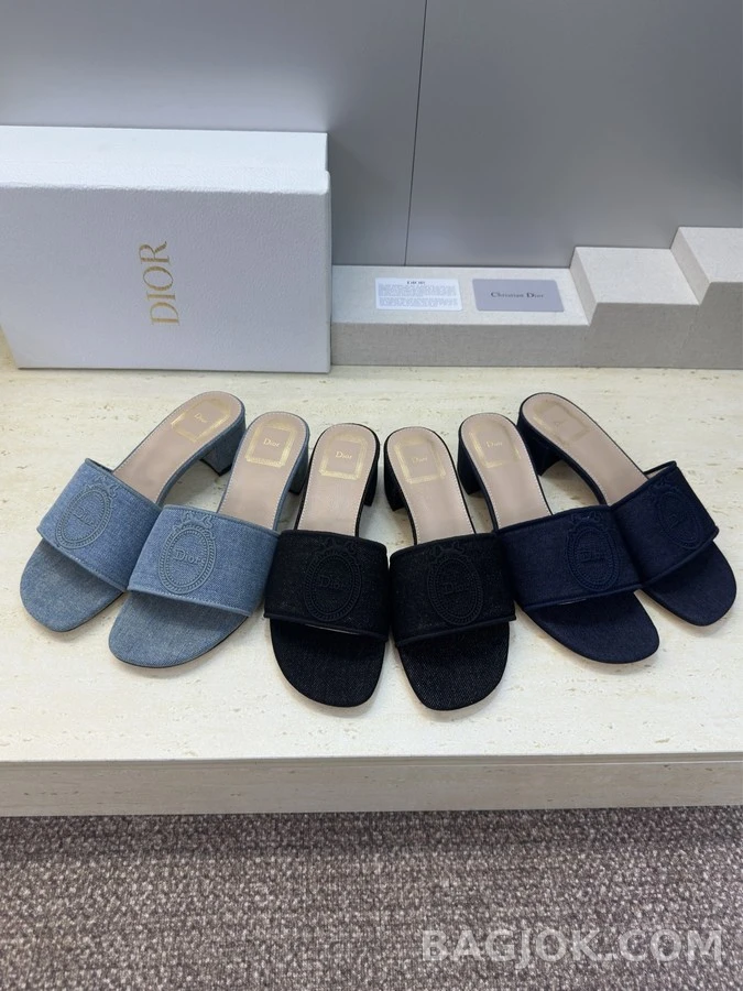디올 디올 로고 데님 블록힐 뮬 상세 이미지