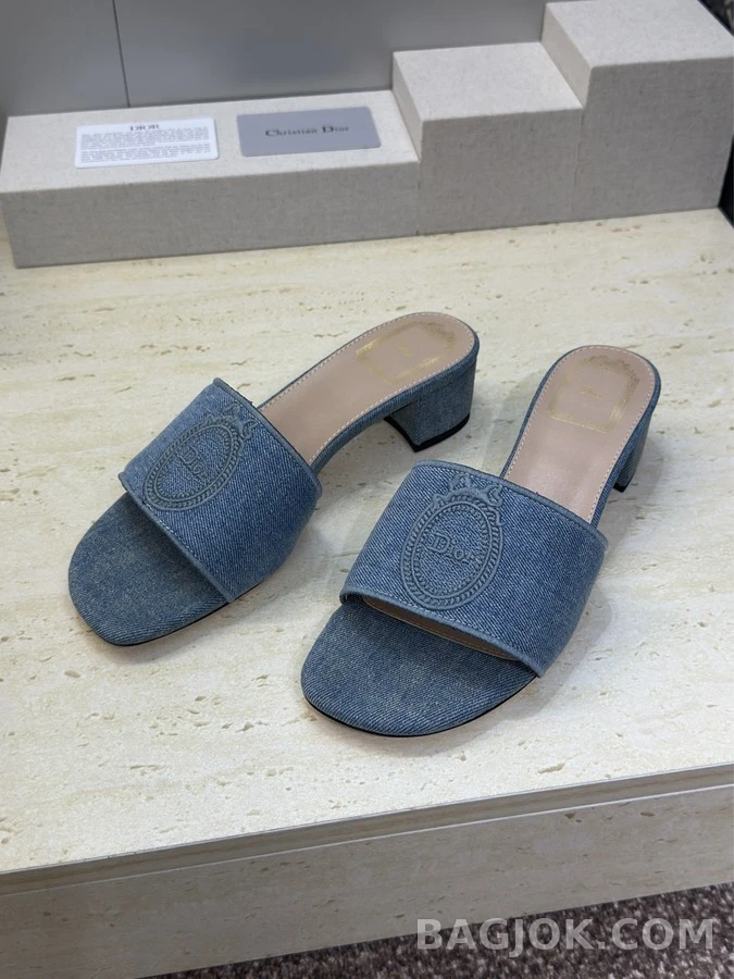 디올 디올 로고 데님 블록힐 뮬 상세 이미지
