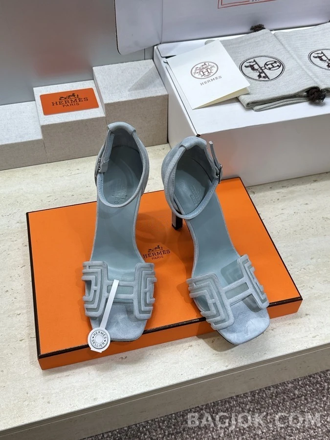 에르메스 에르메스 기하학 패턴 스트랩 힐 샌들 상세 이미지