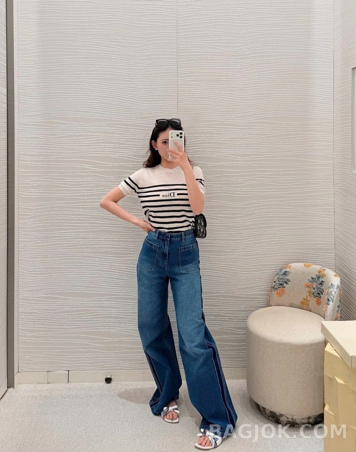 디올 디올 측면 로고 와이드 데님 팬츠 상세 이미지