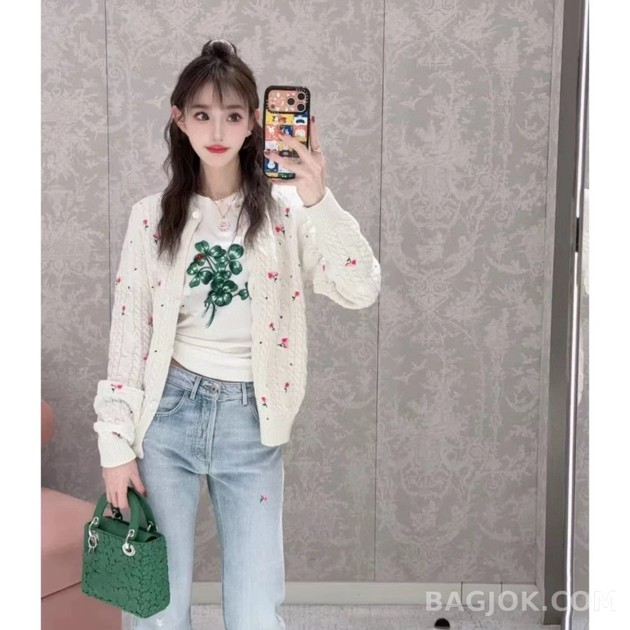 디올 디올 플라워 자수 케이블 니트 가디건 상세 이미지