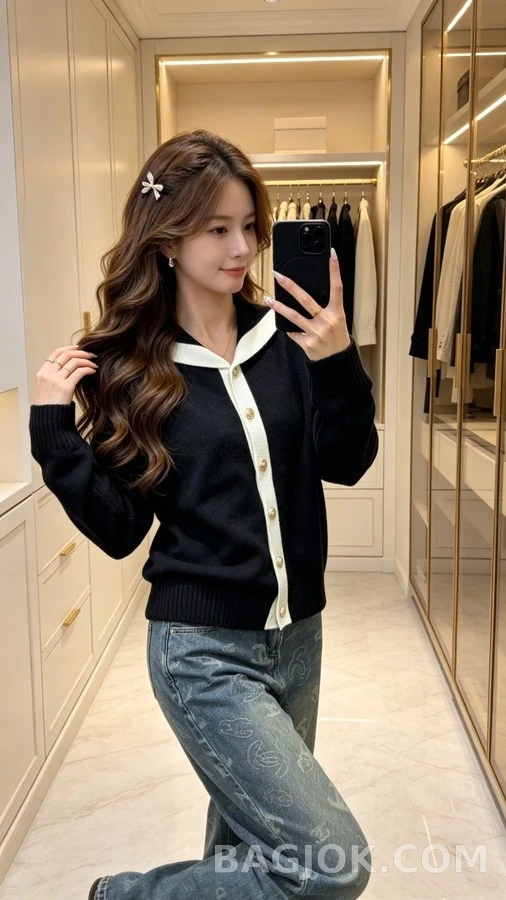 샤넬 샤넬 배색 세일러 카라 가디건 상세 이미지