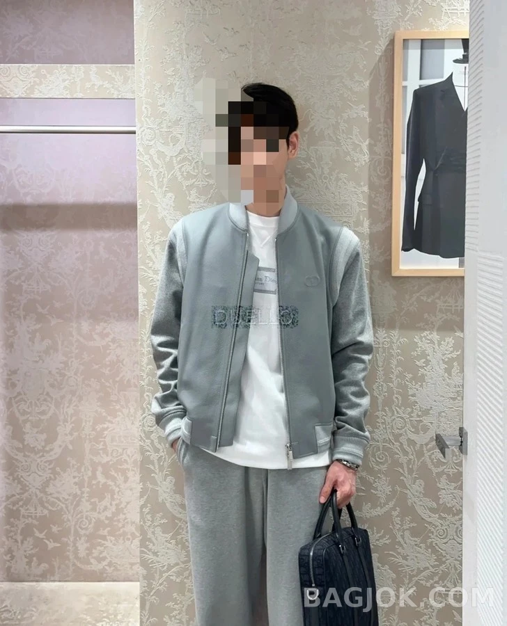 디올 디올 가죽 울 배색 야구 자켓 상세 이미지