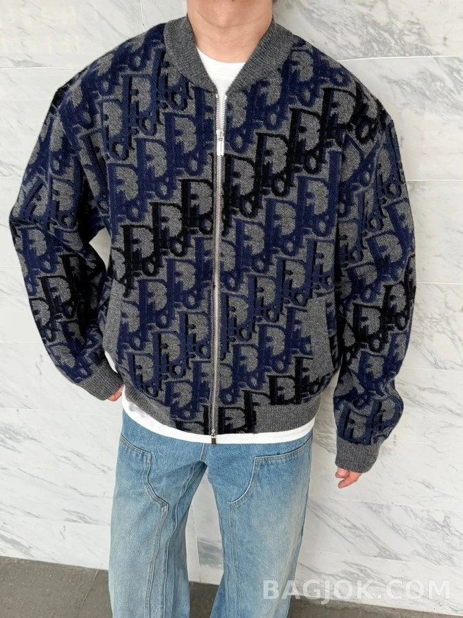 디올 디올 고급 시그니처 오블리크 그레이 지퍼 니트 재킷 상세 이미지