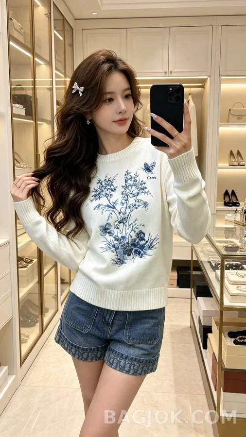 디올 디올 꽃 나비 자수 니트 상세 이미지