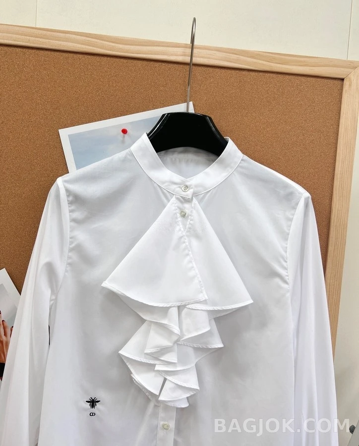 디올 디올 러플 비 자수 스탠드넥 셔츠 상세 이미지