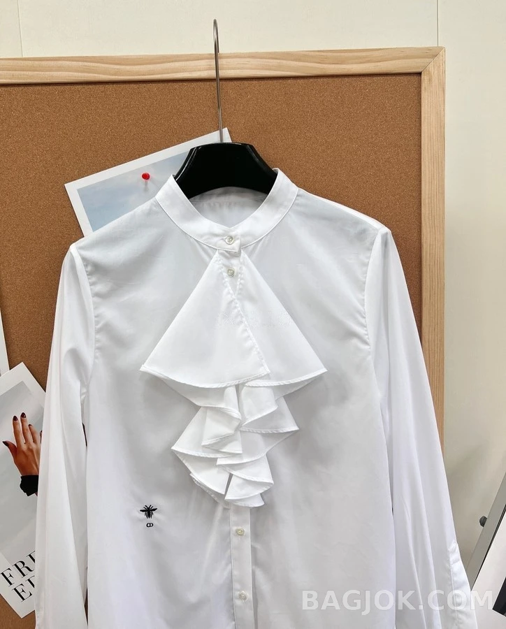 디올 디올 러플 비 자수 스탠드넥 셔츠 상세 이미지