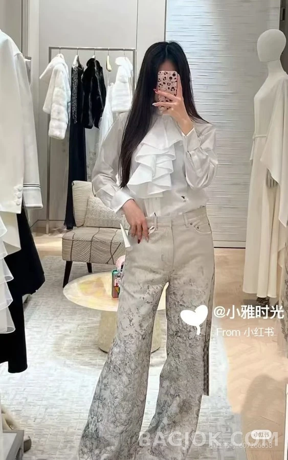 디올 디올 러플 비 자수 스탠드넥 셔츠 상세 이미지