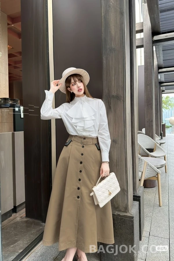 디올 디올 러플 비 자수 스탠드넥 셔츠 상세 이미지