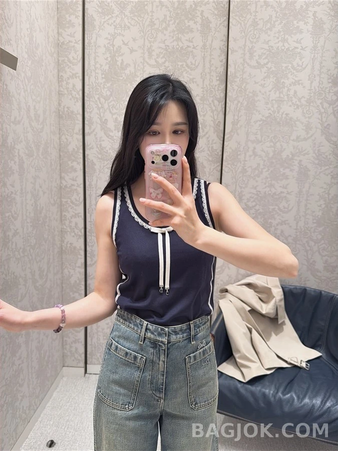 디올 디올 레이스 보우 장식 니트 베스트 상세 이미지