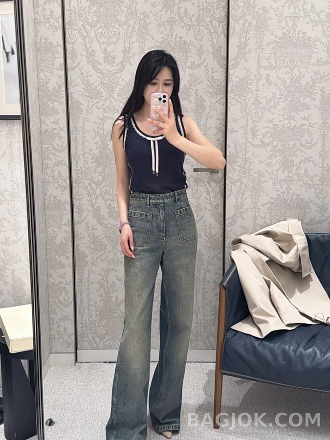 디올 디올 레이스 보우 장식 니트 베스트 상세 이미지