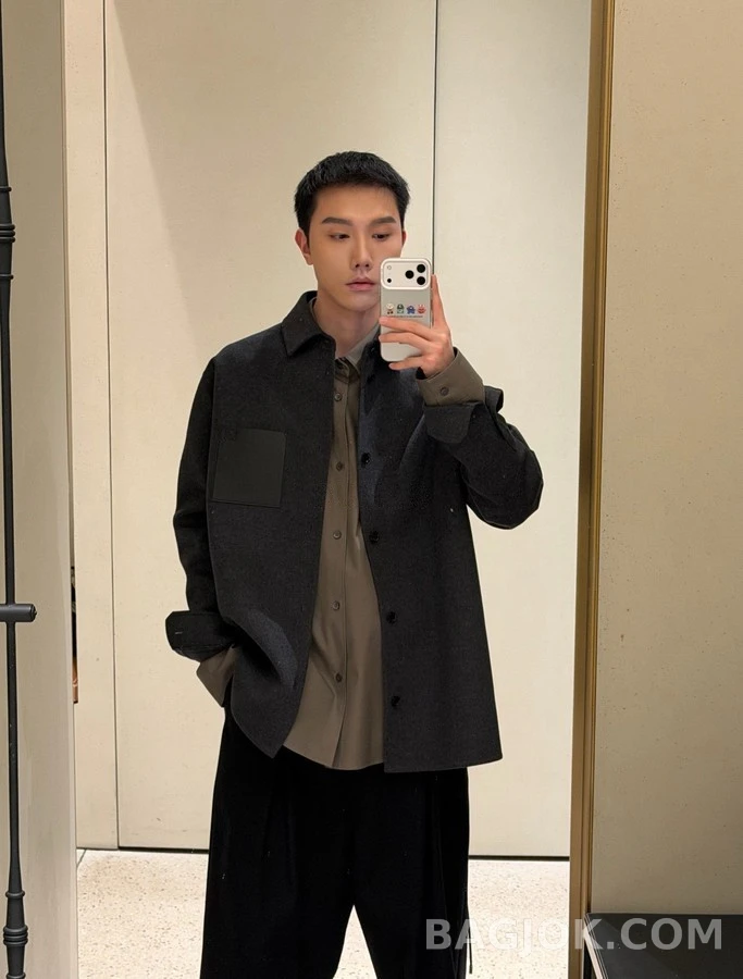 로에베 로에베 가죽 포켓 울 캐시미어 셔츠 재킷 상세 이미지
