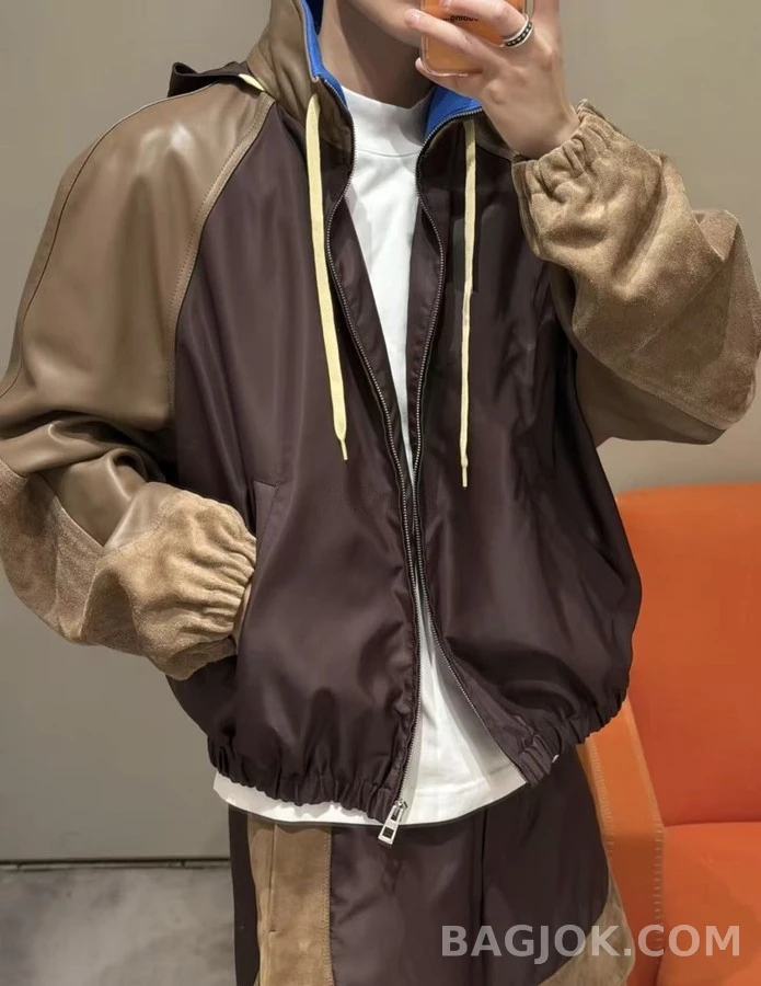로에베 로에베 브라운 패치워크 가죽 자수 자켓 상세 이미지