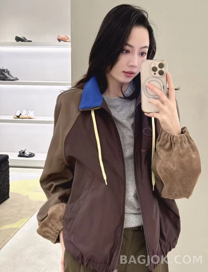 로에베 로에베 브라운 패치워크 가죽 자수 자켓 상세 이미지
