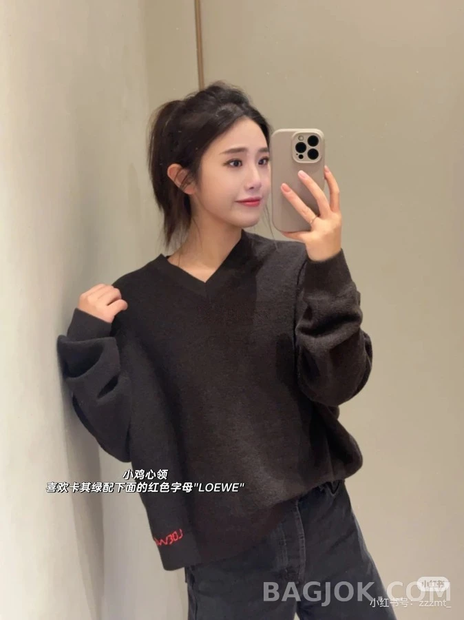 로에베 로에베 플러피 V넥 LOEWE 자수 긴팔 티셔츠 상세 이미지
