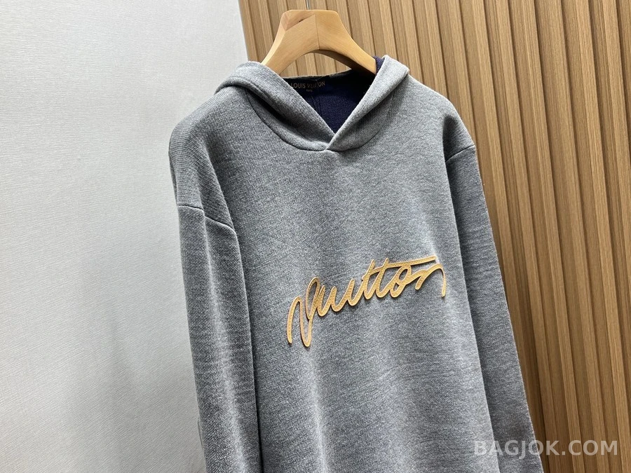루이비통 루이비통 레터 가죽 로고 니트 후드 상세 이미지