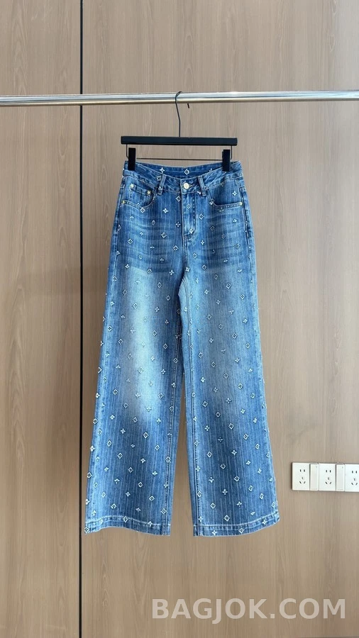 루이비통 루이비통 모노그램 자수 와이드 데님 팬츠 상세 이미지