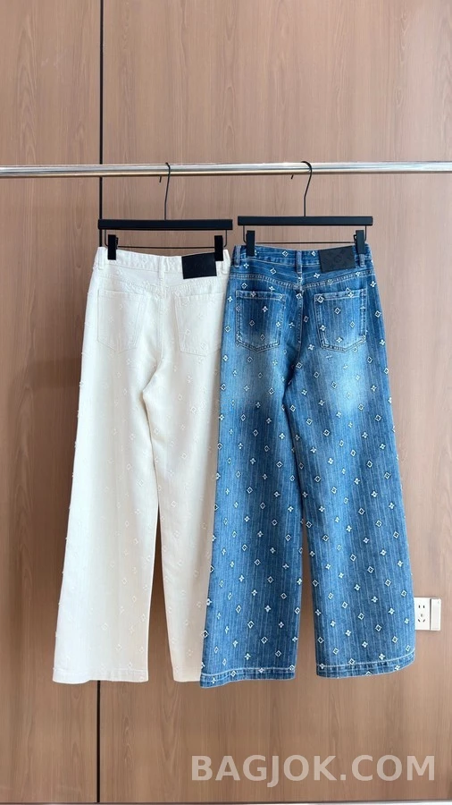 루이비통 루이비통 모노그램 자수 와이드 데님 팬츠 상세 이미지