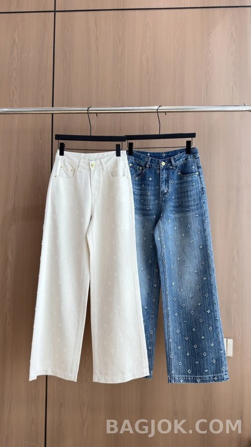 루이비통 루이비통 모노그램 자수 와이드 데님 팬츠 상세 이미지