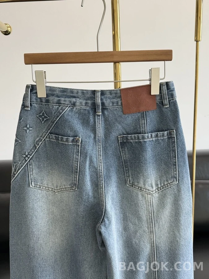 루이비통 루이비통 모노그램 자수 와이드 데님 팬츠 상세 이미지