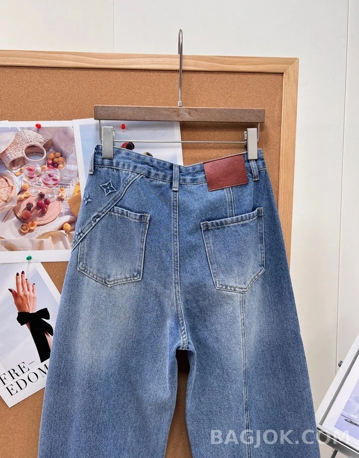 루이비통 루이비통 모노그램 자수 와이드 데님 팬츠 상세 이미지