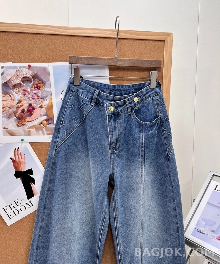 루이비통 루이비통 모노그램 자수 와이드 데님 팬츠 상세 이미지