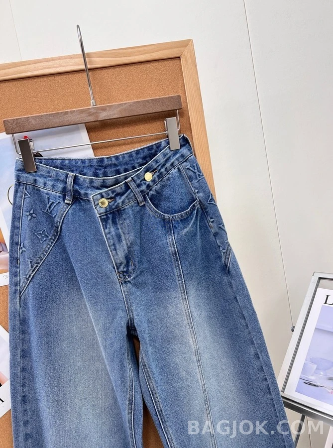 루이비통 루이비통 모노그램 자수 와이드 데님 팬츠 상세 이미지