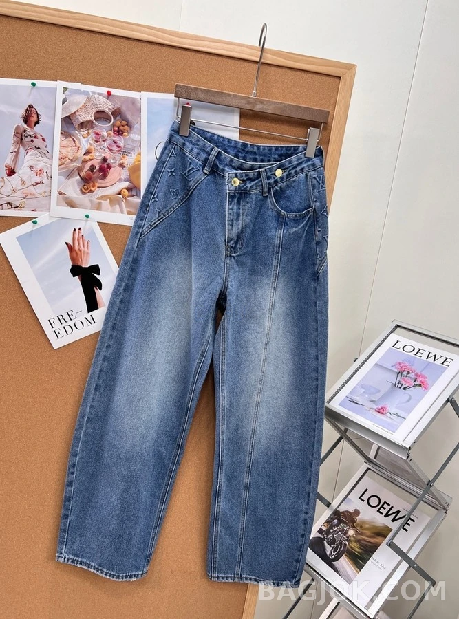 루이비통 루이비통 모노그램 자수 와이드 데님 팬츠 상세 이미지