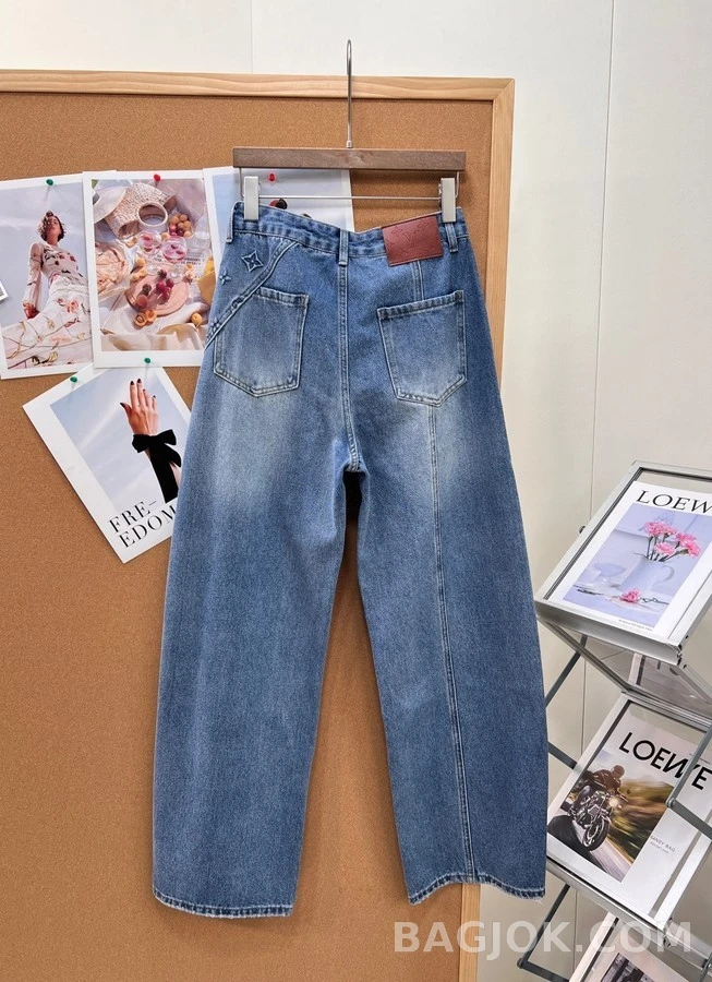루이비통 루이비통 모노그램 자수 와이드 데님 팬츠 상세 이미지