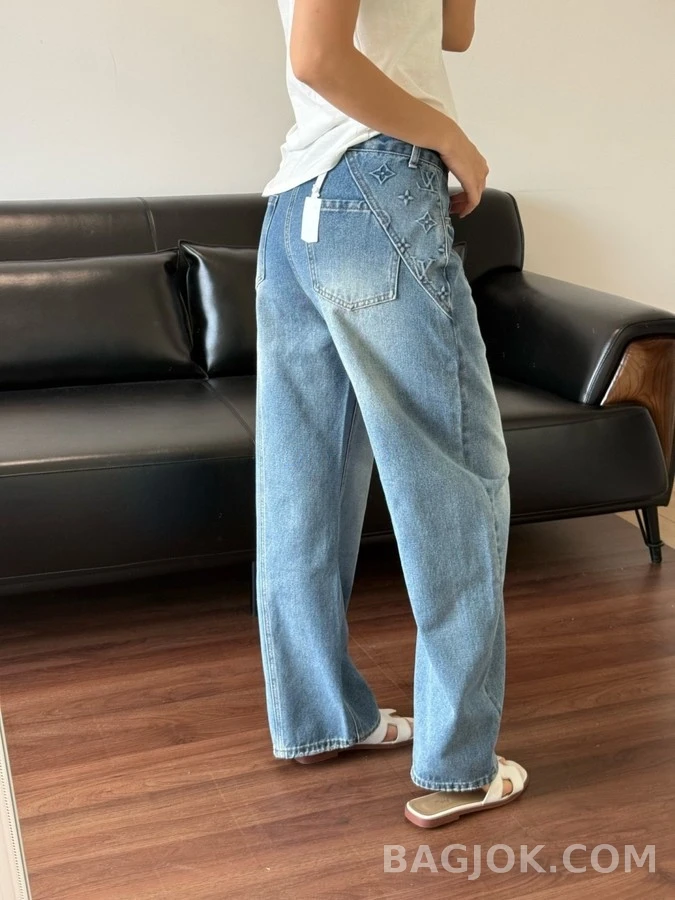 루이비통 루이비통 모노그램 자수 와이드 데님 팬츠 상세 이미지