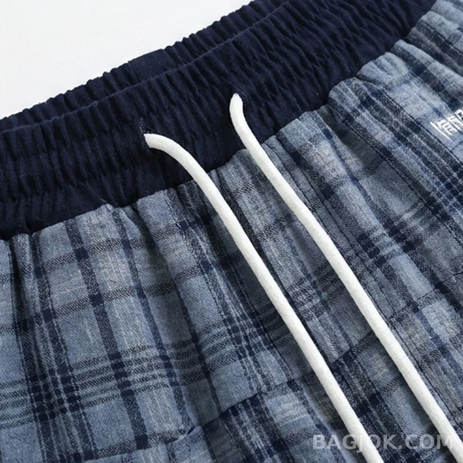 미우미우 미우미우 로프 체크 배색 자수 캐주얼 팬츠 상세 이미지