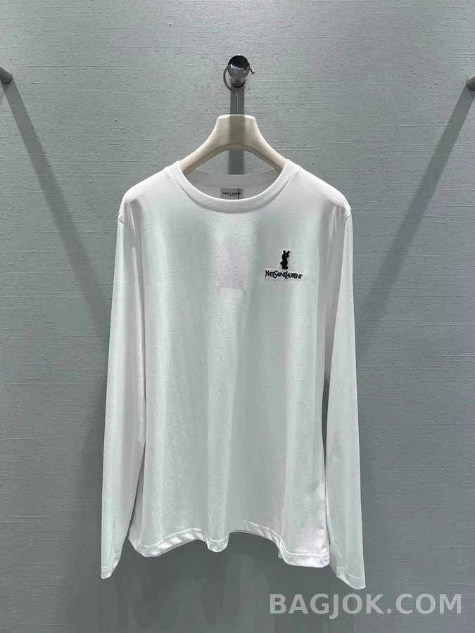 생로랑 생로랑 2025FW 자수 로고 긴팔 티셔츠 상세 이미지