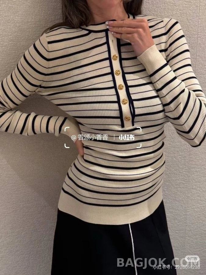 샤넬 샤넬 더블C 버튼 스트라이프 니트 상세 이미지