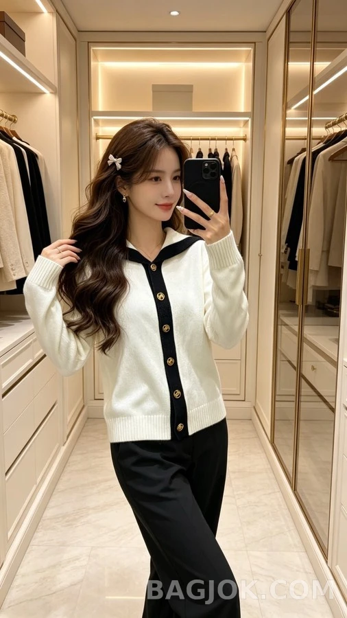 샤넬 샤넬 배색 세일러 카라 가디건 상세 이미지