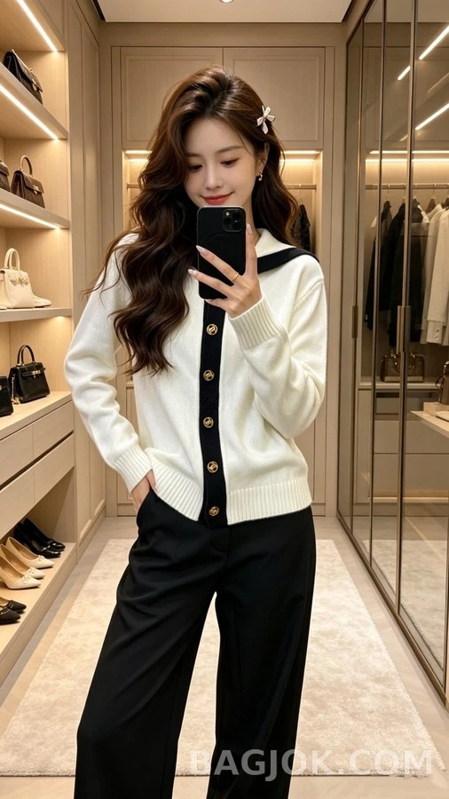 샤넬 샤넬 배색 세일러 카라 가디건 상세 이미지