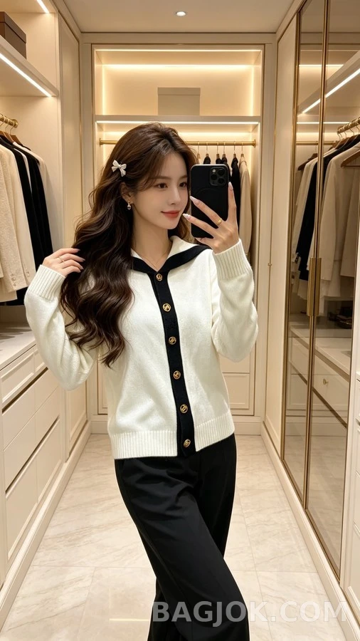 샤넬 샤넬 배색 세일러 카라 가디건 상세 이미지