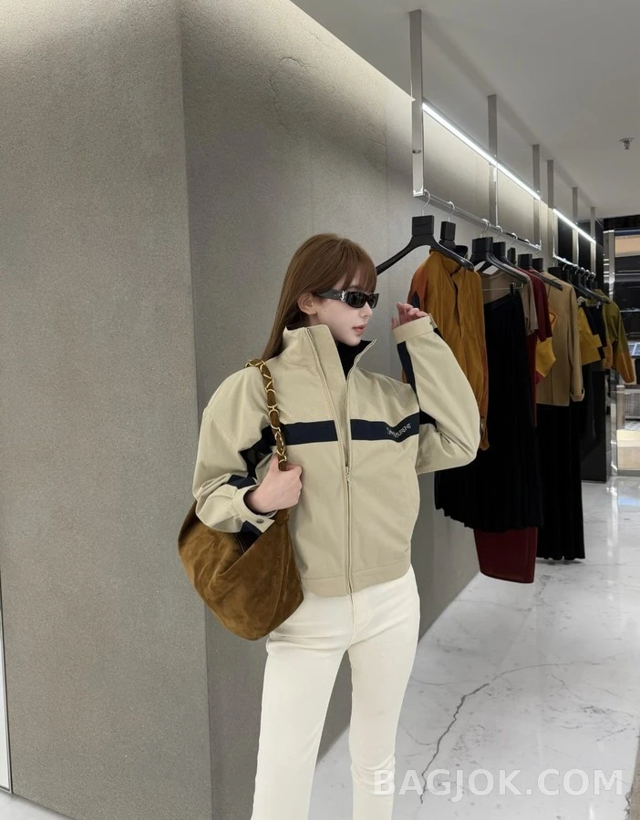 생로랑 세인트로랑 배색 스탠드넥 자켓 상세 이미지