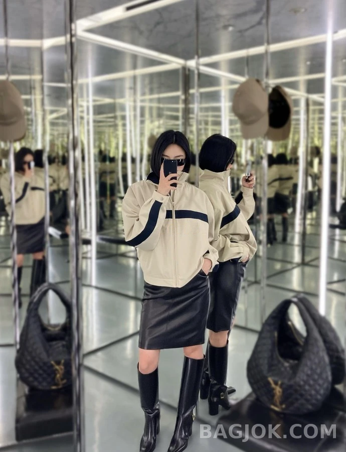 생로랑 세인트로랑 배색 스탠드넥 자켓 상세 이미지