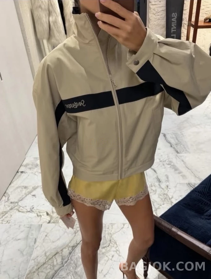 생로랑 세인트로랑 배색 스탠드넥 자켓 상세 이미지