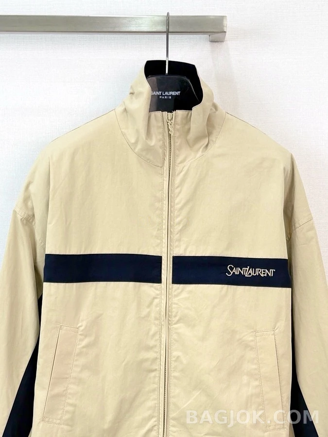 생로랑 세인트로랑 배색 스트라이프 자수 자켓 상세 이미지