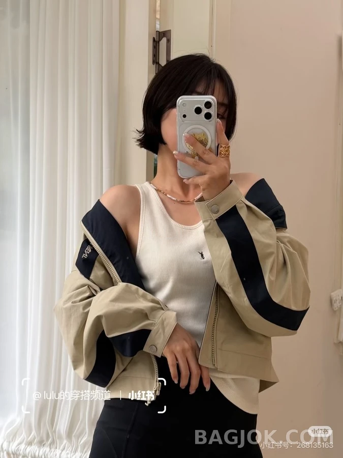 생로랑 세인트로랑 배색 스트라이프 자수 자켓 상세 이미지
